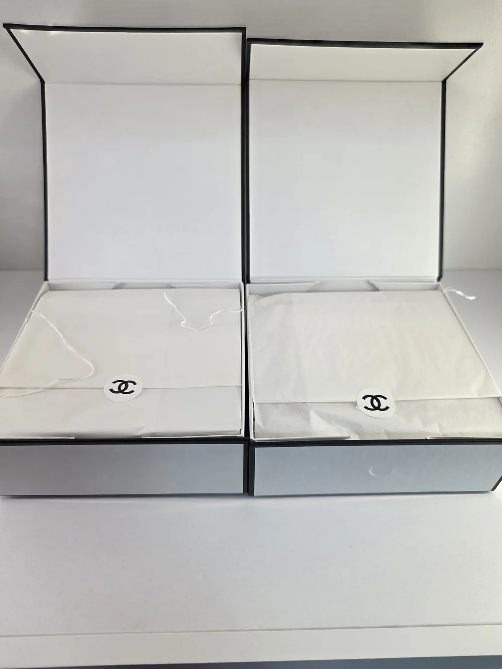 Authentic Chanel White Gift boxes W/ packaging Tissues- 5 Piece Set